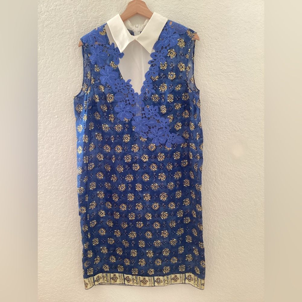 Alberta Ferretti Silk Floral Lace Mini Dress Mod Collar